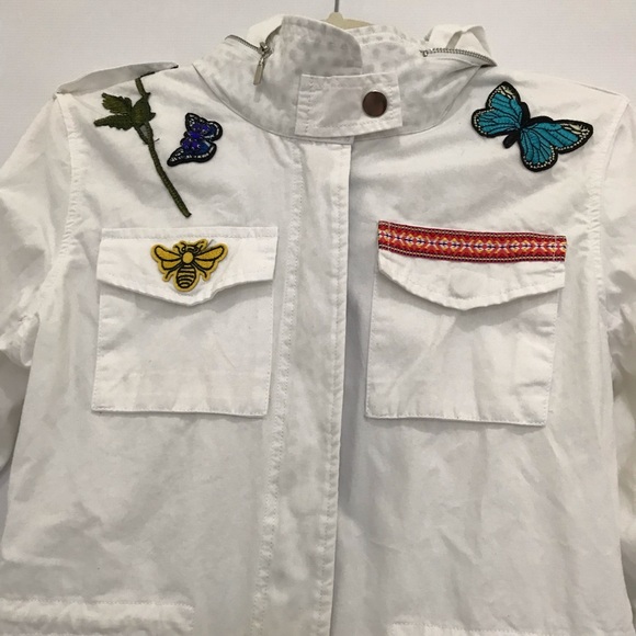 Boston Proper white embroidered jacket top 3D applique beads butterflies Sz XS - Picture 2 of 7